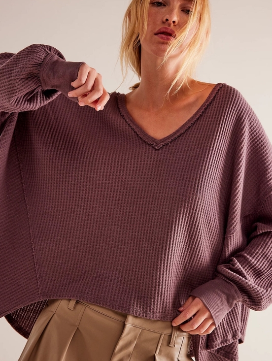 Free People Sweaters - Free People Coraline Thermal top Potent Purple waffle knit dolman sz medium NWT